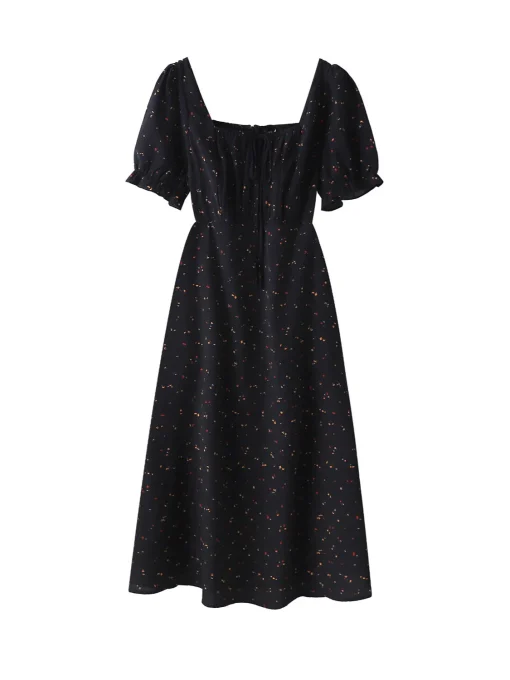 Plus Size Women's Summer Loose French Floral Dress Black - Image 6