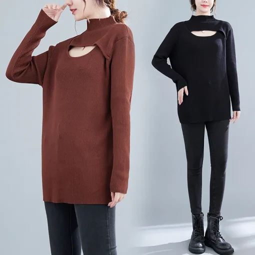 Oversized Long Sleeved Hollow Knitted Sweater for Women