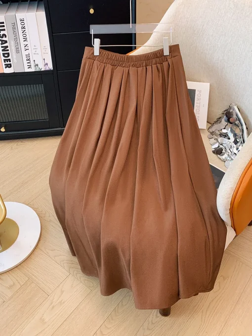 Plus Size High Waist Pleated A-Line Skirt for Women - Image 3