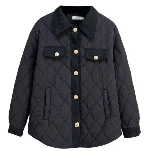 Plus Size Women's Patchwork Argyle Cotton-padded Fall Winter Parka