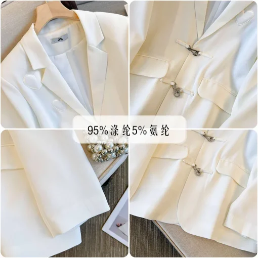 Plus Size Women's Loose White Blazer Long Sleeve Jacket - Image 5