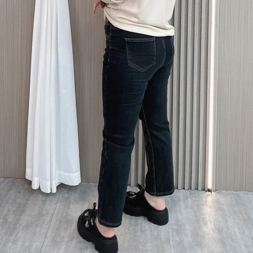 High Waisted Fleece-Lined Straight Leg Jeans for Women - Image 3