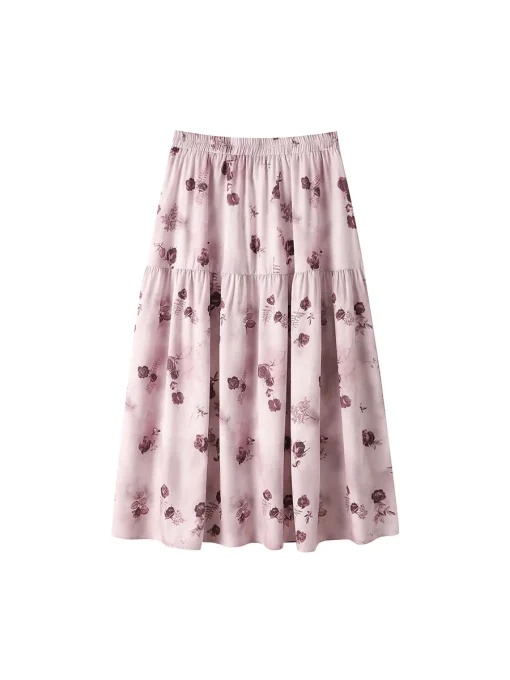 Plus Size High Waisted Floral A-Line Skirt Pink - Image 6