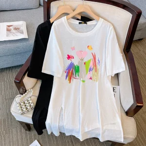 Plus Size Women's Sweet Printed Loose Summer T-Shirt Top