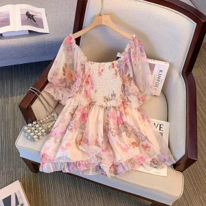Plus Size Women's Summer Chiffon Floral Shirt Top