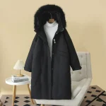 Plus Size Women Winter Down Coat Raccoon Fur Collar Jacket