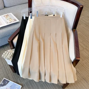 Plus Size Loose A-Line Pleated Elastic Waist Skirt