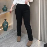 Winter Plus Size Elastic Waist Fleece-Lined Slim Straight Pants