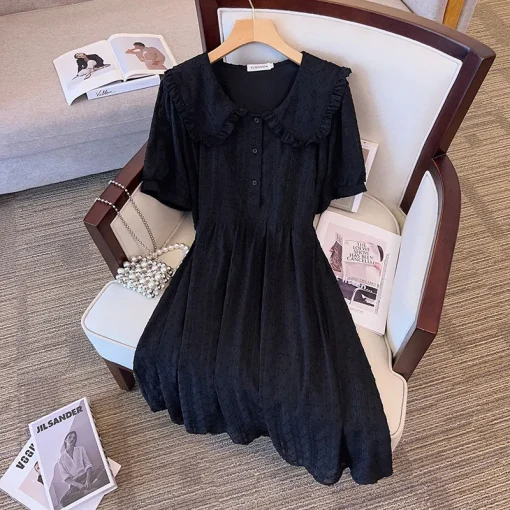 Plus Size Women's Summer Loose Doll Neck Mid-Length Dress - Image 3