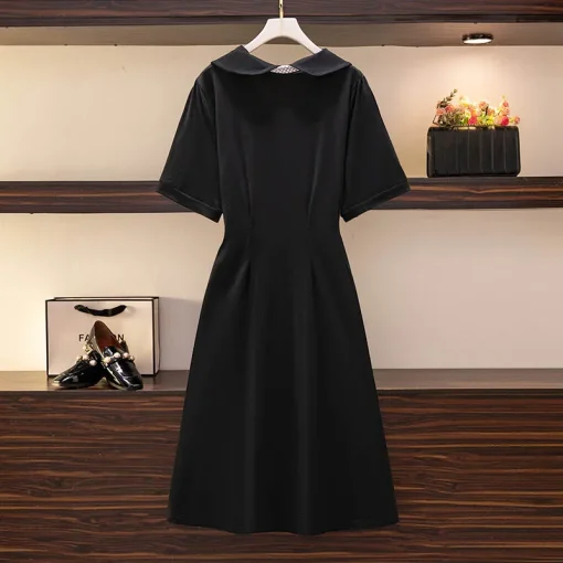 Plus Size Women's Short Sleeve Doll Collar Waist Dress - Image 3