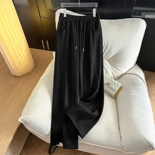 Plus Size Winter Fleece Loose High Waisted Straight Leg Pants - Image 4