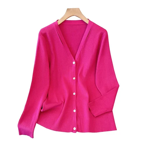 Plus Size Women's Loose V-Neck Knitted Cardigan Sweater Coat - Image 6