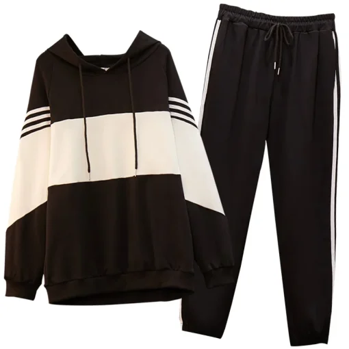 Plus Size Women's Loose Striped Sweatshirt Pants Set - Image 6