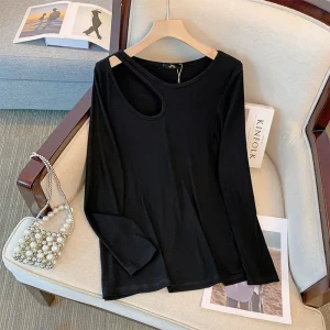 Plus Size Women's Spring Long Sleeve Casual T-shirt Black