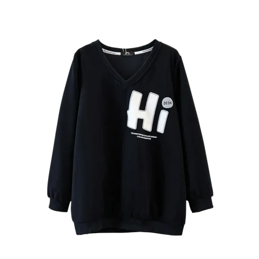 Plus Size Women's Loose V-Neck Letter Print Long Sleeve Sweatshirt - Image 6