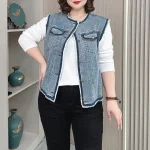 Plus Size Fall Denim Waistcoat Sleeveless Casual Jacket