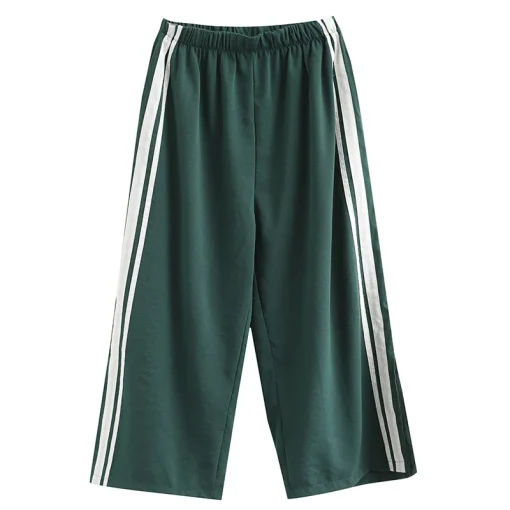 Plus Size Summer Cropped Wide Leg Pants in Green & Black - Image 6