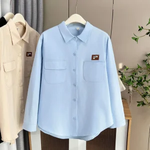 Women's Plus Size Loose Cargo Long Sleeve Shirt Outerwear