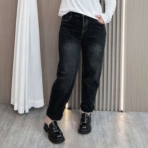 Fleece-Lined Denim Harem Pants for Women, Warm & Stylish - Image 2