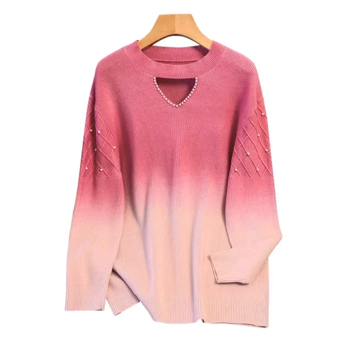 Plus Size Spring Autumn Winter Loose Pullover Bead Sweater - Image 6