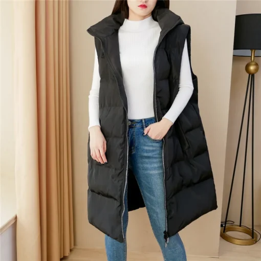 Plus Size Women's Winter Loose Hooded Padded Vest Jacket