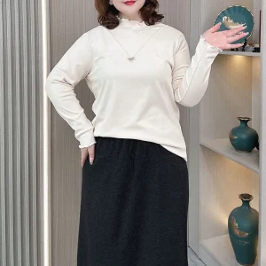 Autumn Winter Lace Stand Collar Velvet Long Sleeve Top