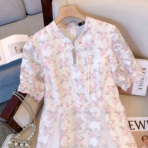 Plus Size Women's Loose Pink Floral Retro Summer Dress - Image 4