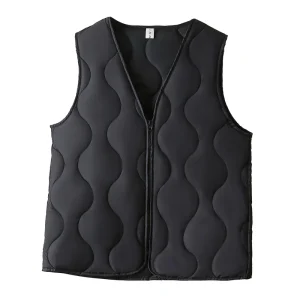 Plus Size Women’s Quilted V-Neck Sleeveless Cotton-Padded Parka Vest