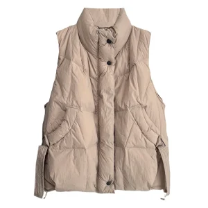 Plus Size Women’s Down Vest, Stand Collar Warm Waistcoat