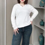 Women's Plus Size V-Neck Long Sleeve Loose T-Shirt