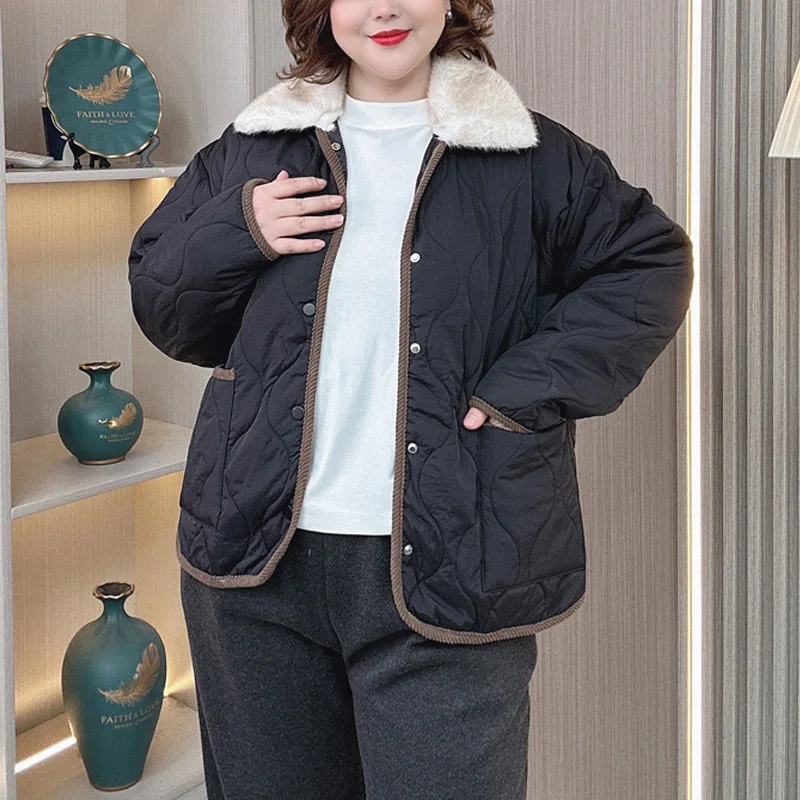 Plus Size Women’s Parka, Warm Fur Collar Cotton-Padded Coat - Image 2