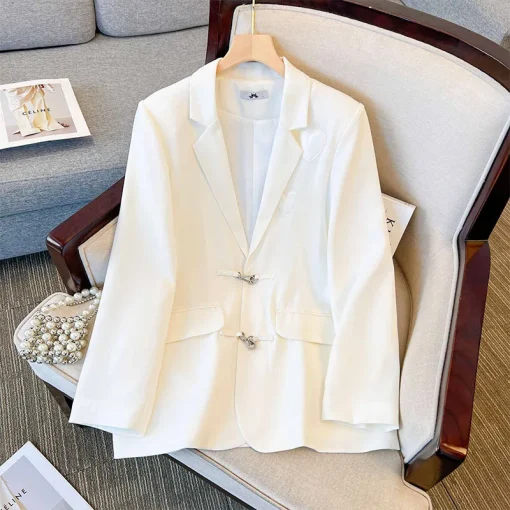 Plus Size Women's Loose White Blazer Long Sleeve Jacket