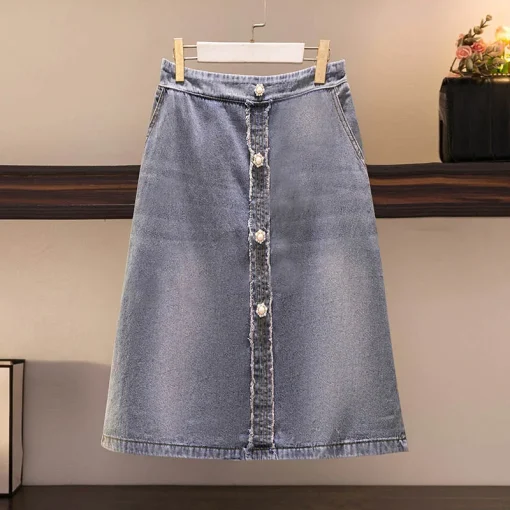 Plus Size Women's Loose Elastic Waist Denim Slit Skirt