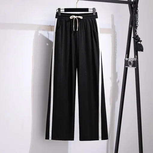 Plus Size Women's High-Waisted Striped Wide Leg Pants