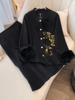 Plus Size Autumn Winter Loose Cotton Padded Chinese Jacket Set