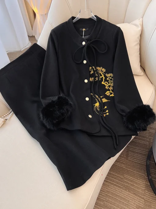 Plus Size Autumn Winter Loose Cotton Padded Chinese Jacket Set