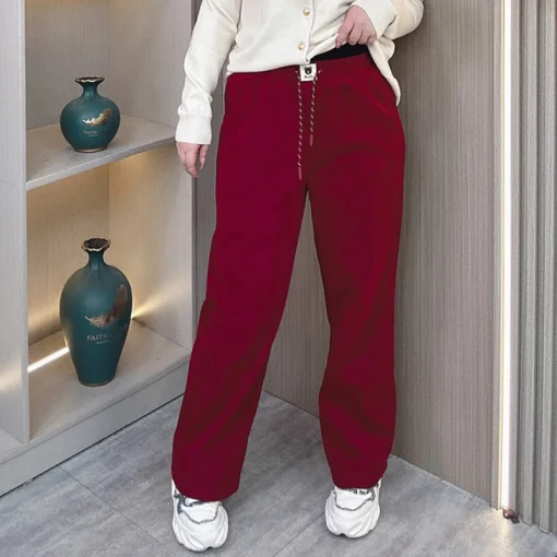 Plus Size Women’s Fleece-Lined Wide Leg Corduroy Pants - Image 2