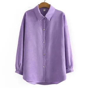 Plus Size Women's Corduroy Asymmetrical Long Sleeve Blouse