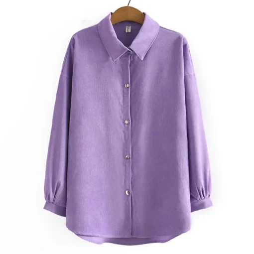 Plus Size Women's Corduroy Asymmetrical Long Sleeve Blouse