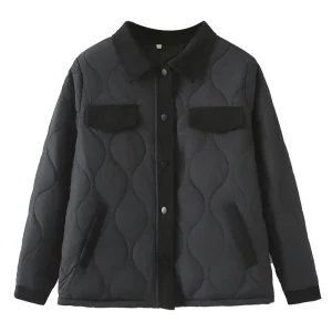 Plus Size Women’s Quilted Cotton-Padded Lapel Parka Coat