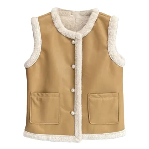 Plus Size Women's Sleeveless Leather Fur Winter Waistcoat Vest