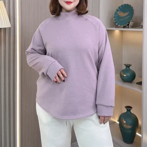 Plus Size Women's Fleece-Lined Solid Color Hoodie Sweatshirt