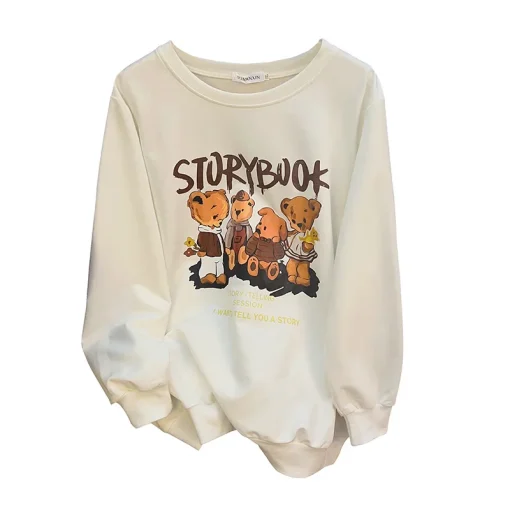 Plus Size Autumn Bear Printed Loose Long Sleeve Sweatshirt - Image 6