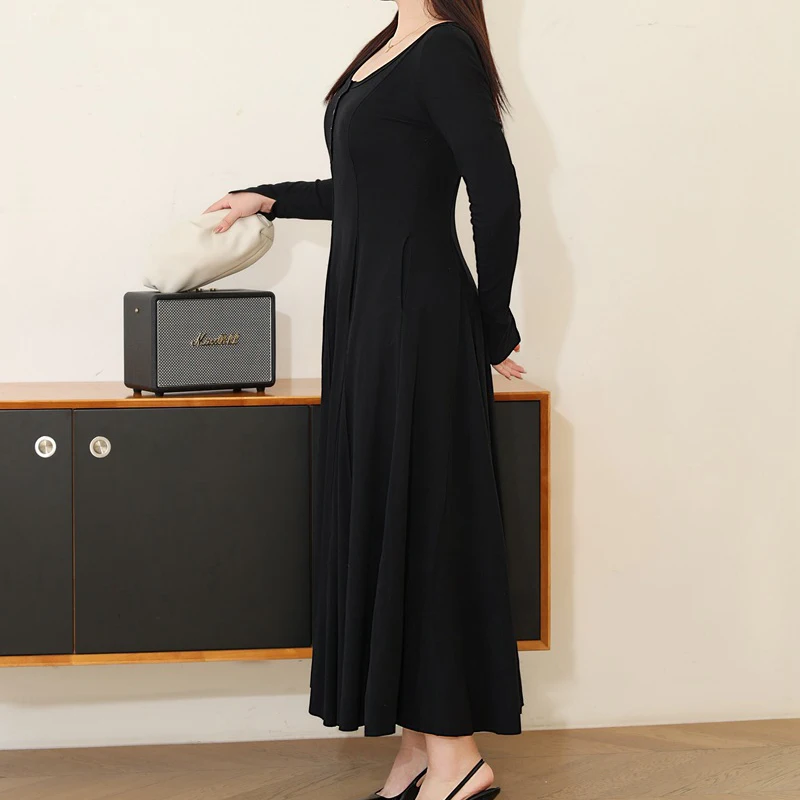 Supermodel Women's Drape Effect Long Dress, Plus Size, Autumn Fashion - Image 4