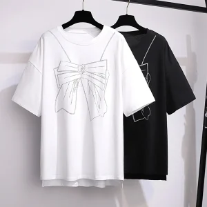 Plus Size Women's Loose Cotton Print Short Sleeve Top
