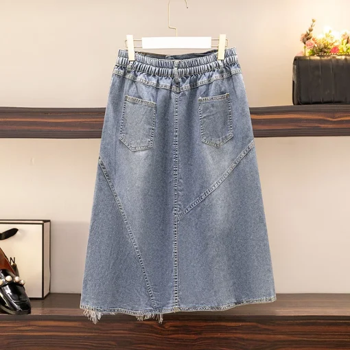 Plus Size Women's High Waist Lace A-Line Denim Skirt - Image 3