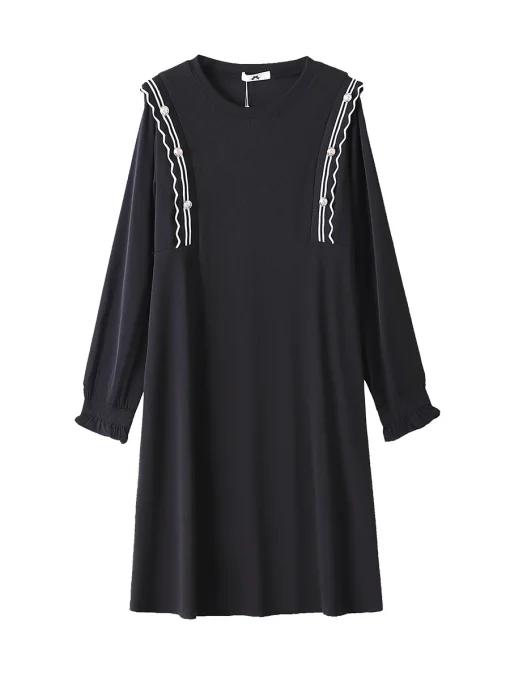 Plus Size Loose Long-Sleeved Dress for Women in Black - Image 5