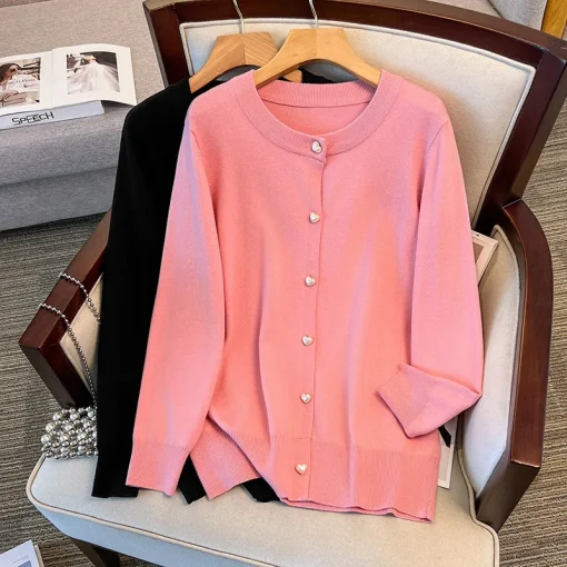 Plus Size Loose Knitted Cardigan Sweater Jacket for Women