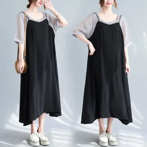 Plus Size Women's Loose Short Sleeve Long Sweet Dress