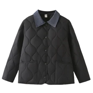 Plus Size Women’s Gourd Shaped Quilted Denim Cotton-Padded Parka